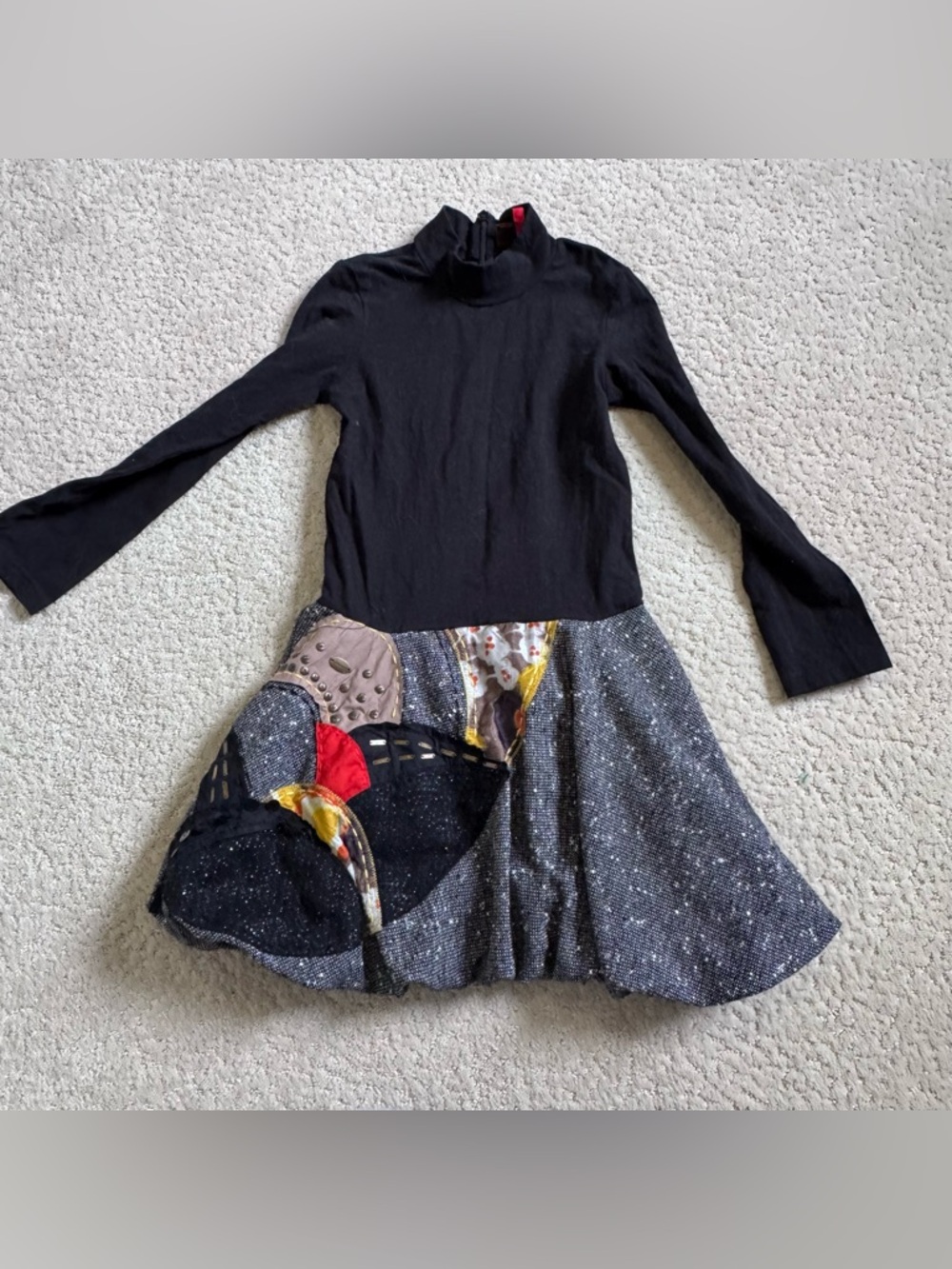 Catimini Bubble Dress Girls Size 6 Black Applique Tweed Long Sleeve